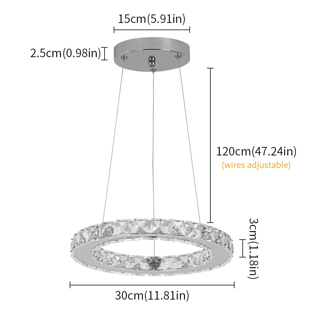 VETRULUS Modern Pendant Light With K9 Crystal Chandelier LED Ceiling Lamp