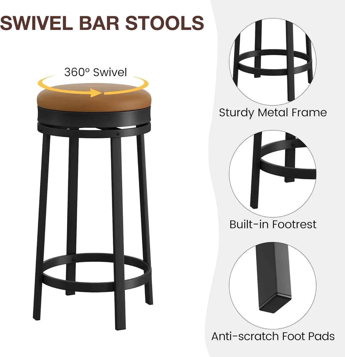 Swivel Bar Stools Set Of 2 With Footrest PU Leather