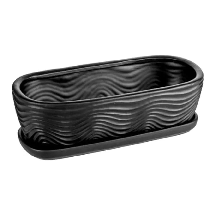 Oval Modern Ceramic Succulent Planter Pot With Removable Saucer