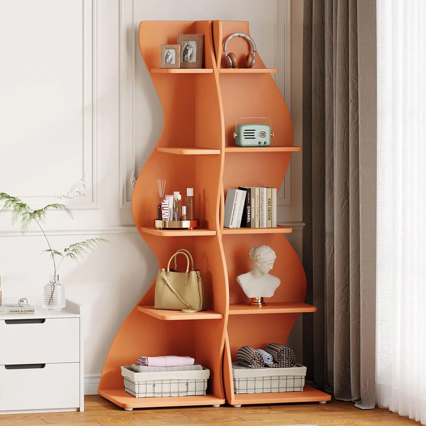 5 Tier Wavy Corner Shelf Set For Living Room Display