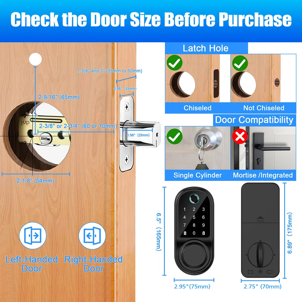 Bluetooth Smart Deadbolt Lock With Fingerprint And Touch Keypad