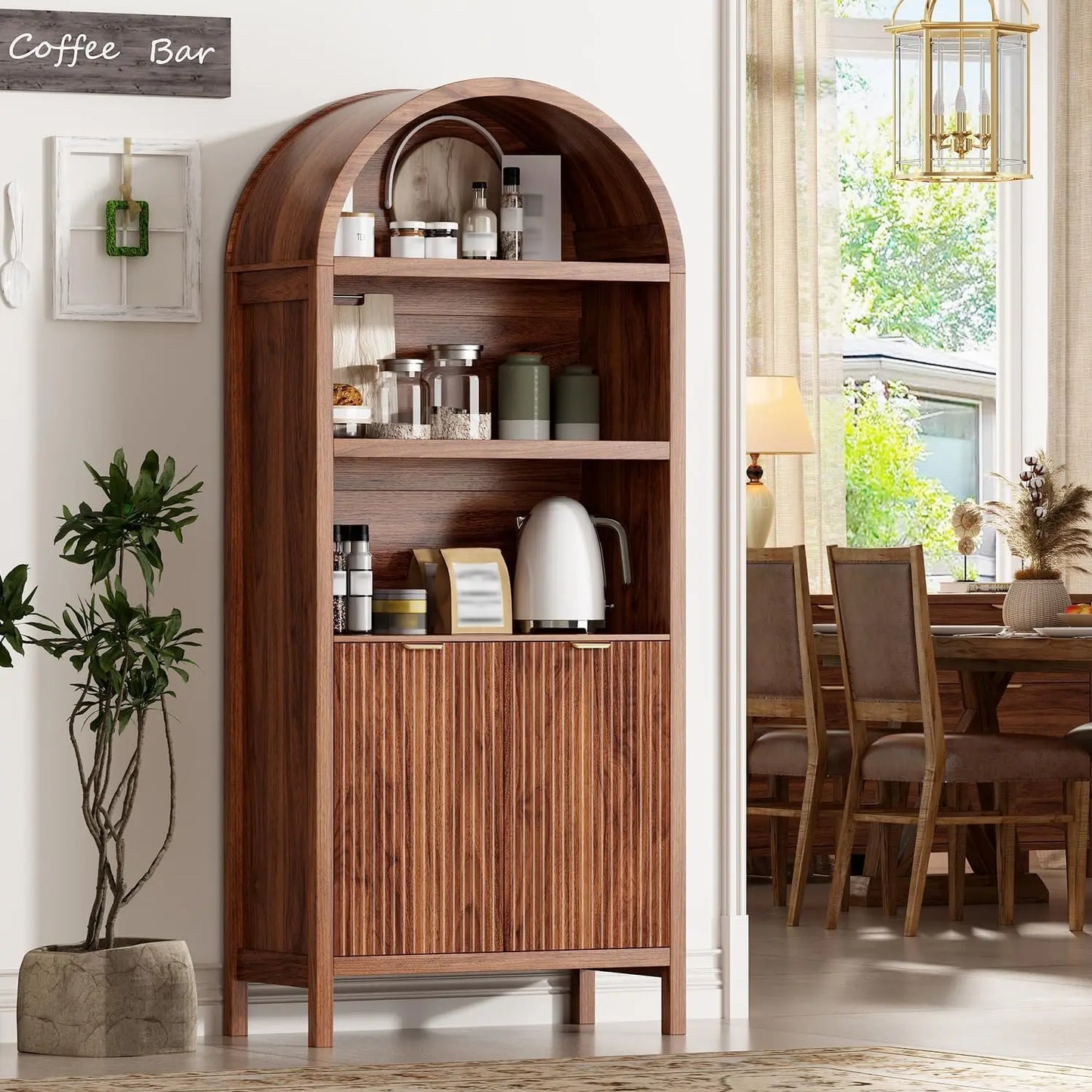 Arched Kitchen Pantry Cabinet With Doors And Adjustable Shelves