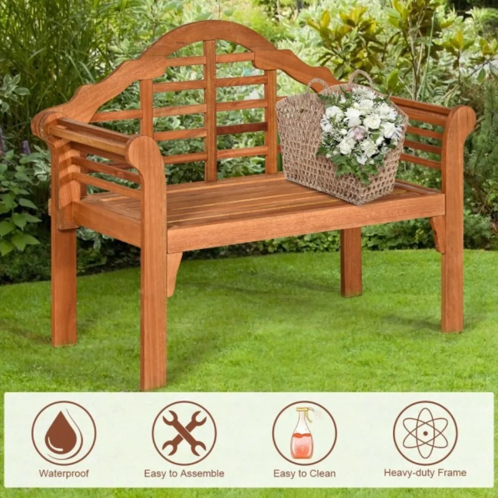 Outdoor Folding Bench Eucalyptus Wood With Backrest And Armrests