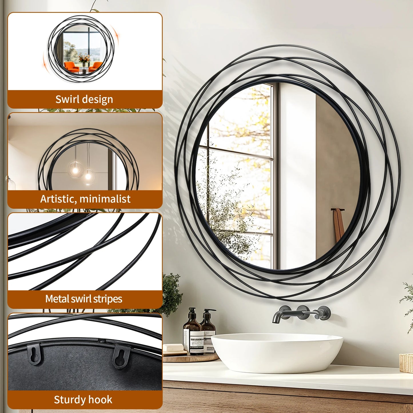 LUVODI Round Iron Wire Frame Wall Mirror Circle Decor