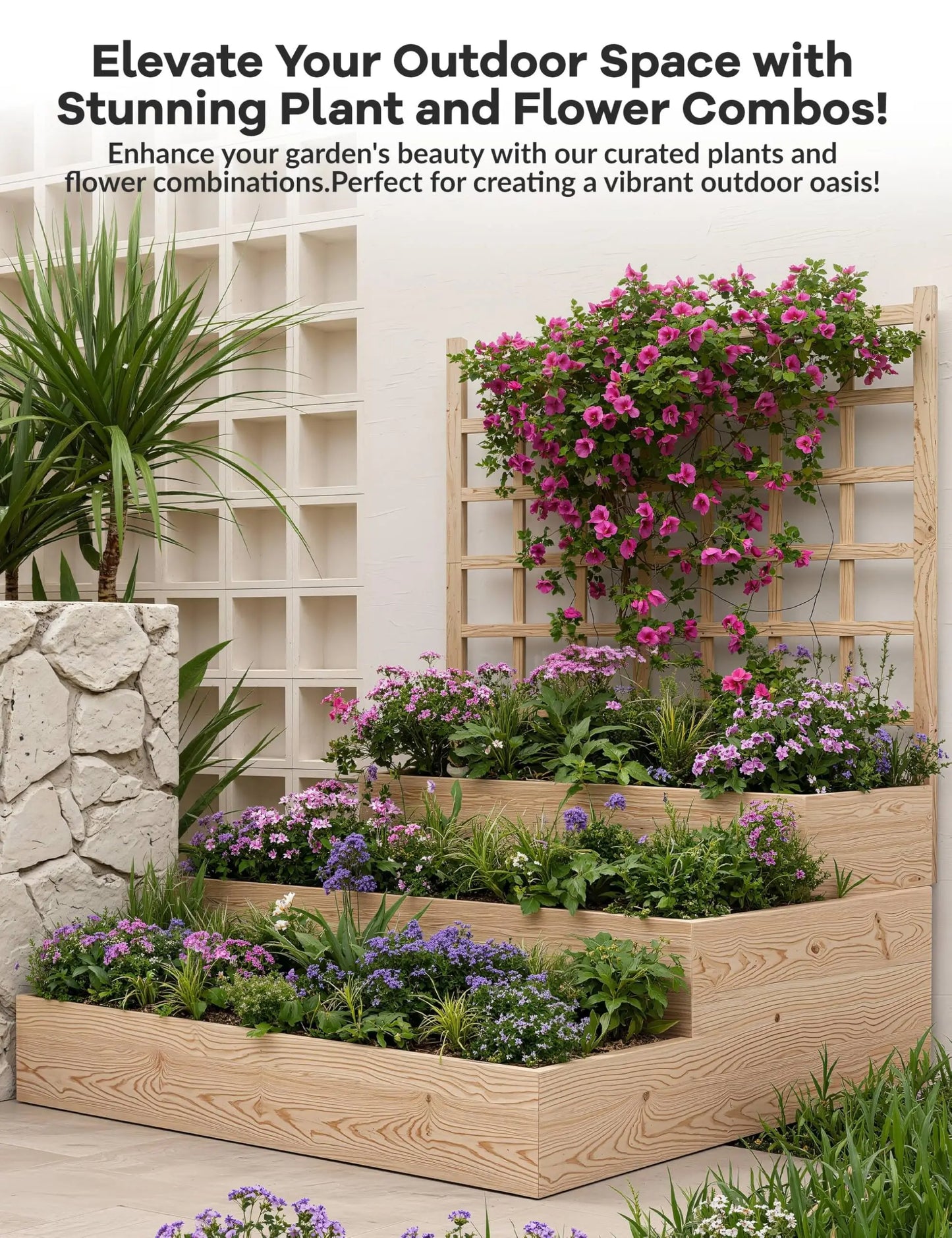 HiMISS 3-Tier Elevated Garden Bed With Trellis For Outdoors
