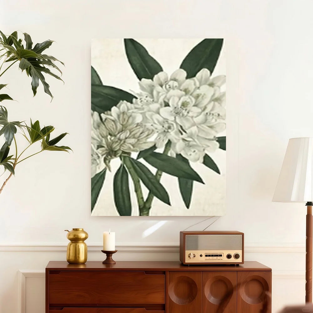 Framed White Flower Canvas Wall Art Decor for Living Room