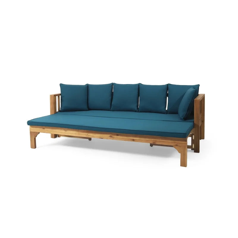 Extendable Acacia Wood Outdoor Patio Sofa With Cushions Daybed Garden Lounge