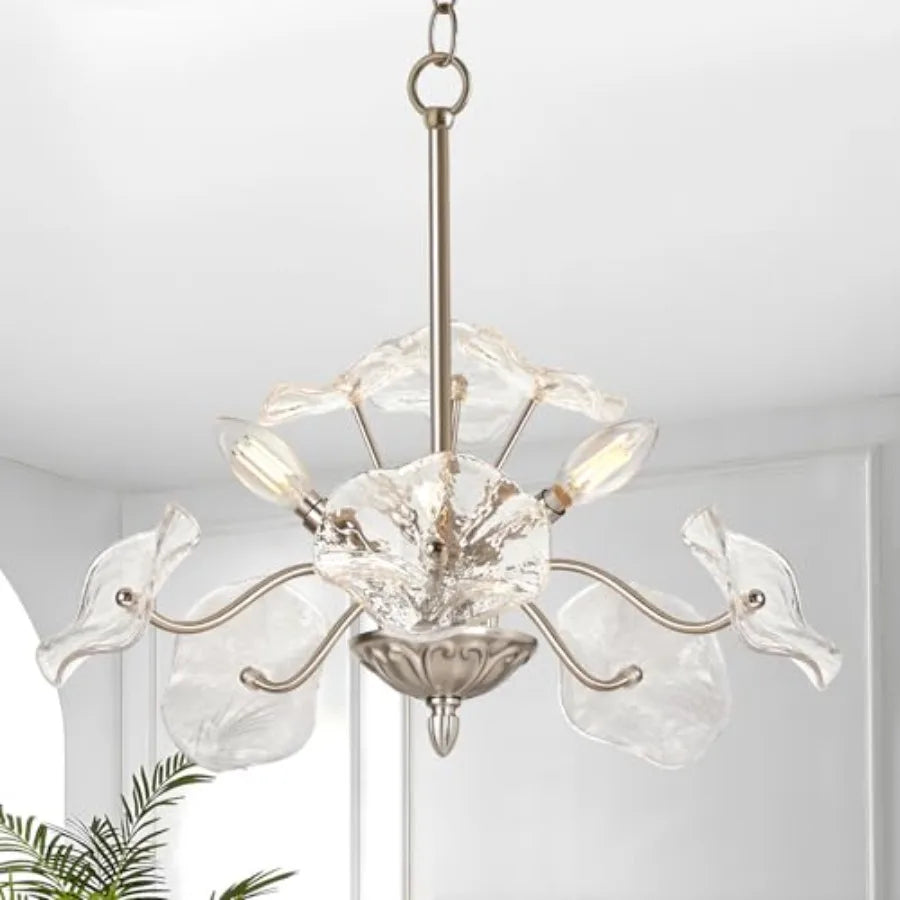 Vintage Flower Glass Pendant Chandelier Mid Century Dining Room
