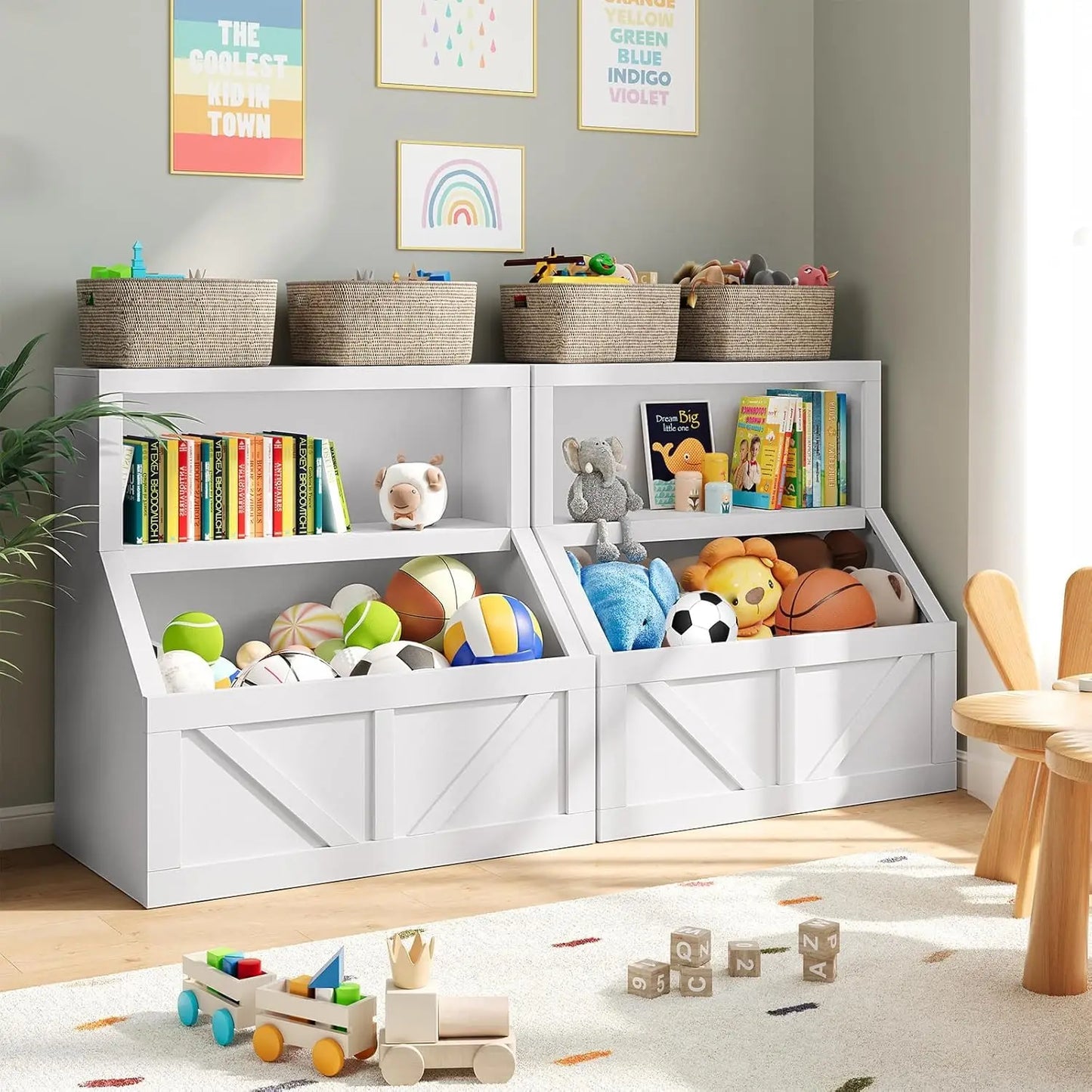 Kids Wooden Bookshelf Toy Storage Toddler Bookcase With Organizer