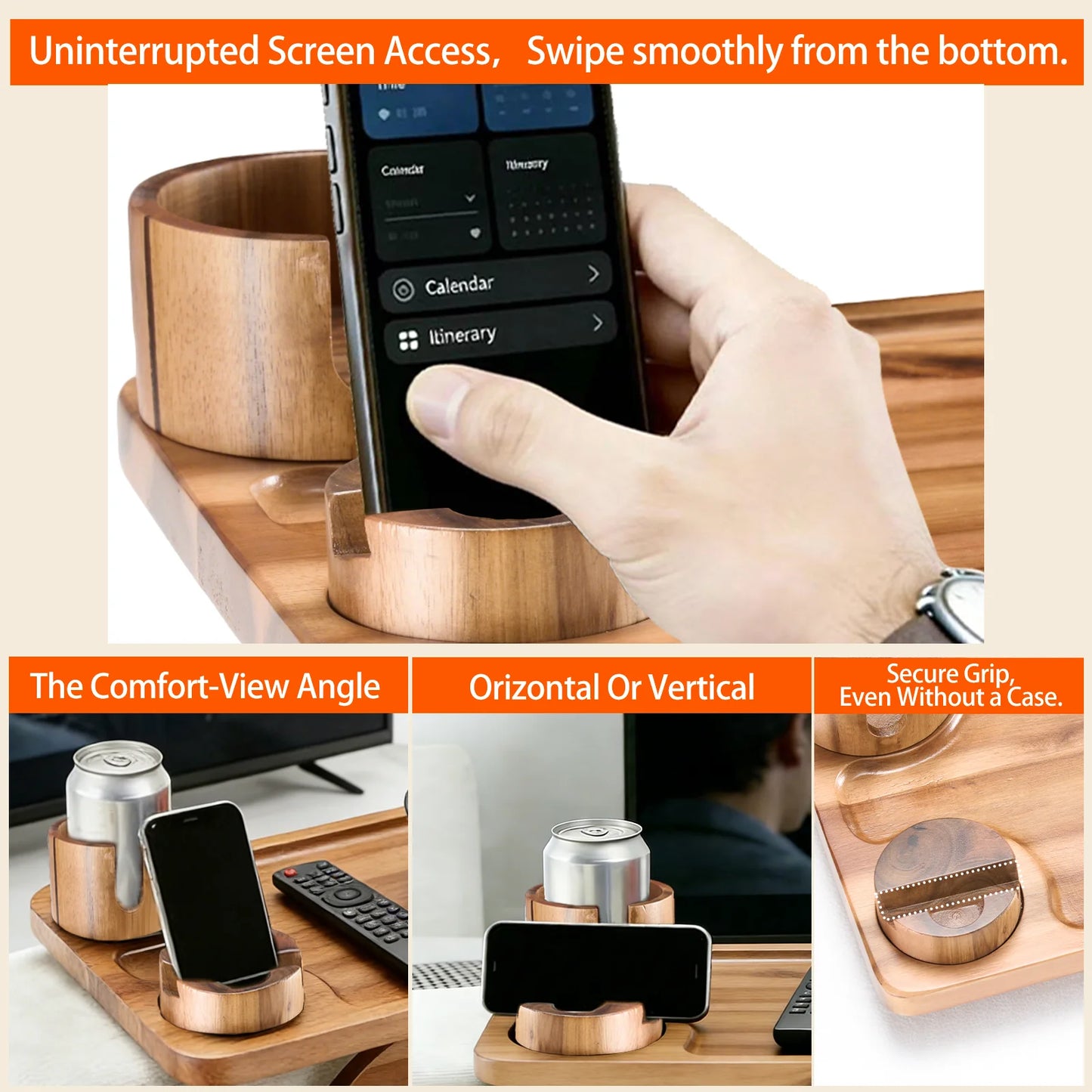 JHK Folded 3 In 1 Clip Sofa Armrest Tray With 360 Rotating Phone Holder