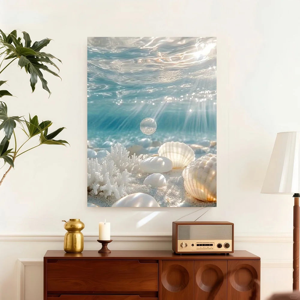 Framed Canvas Poster Underwater Ocean Wall Art Turquoise Sunbeam Coral