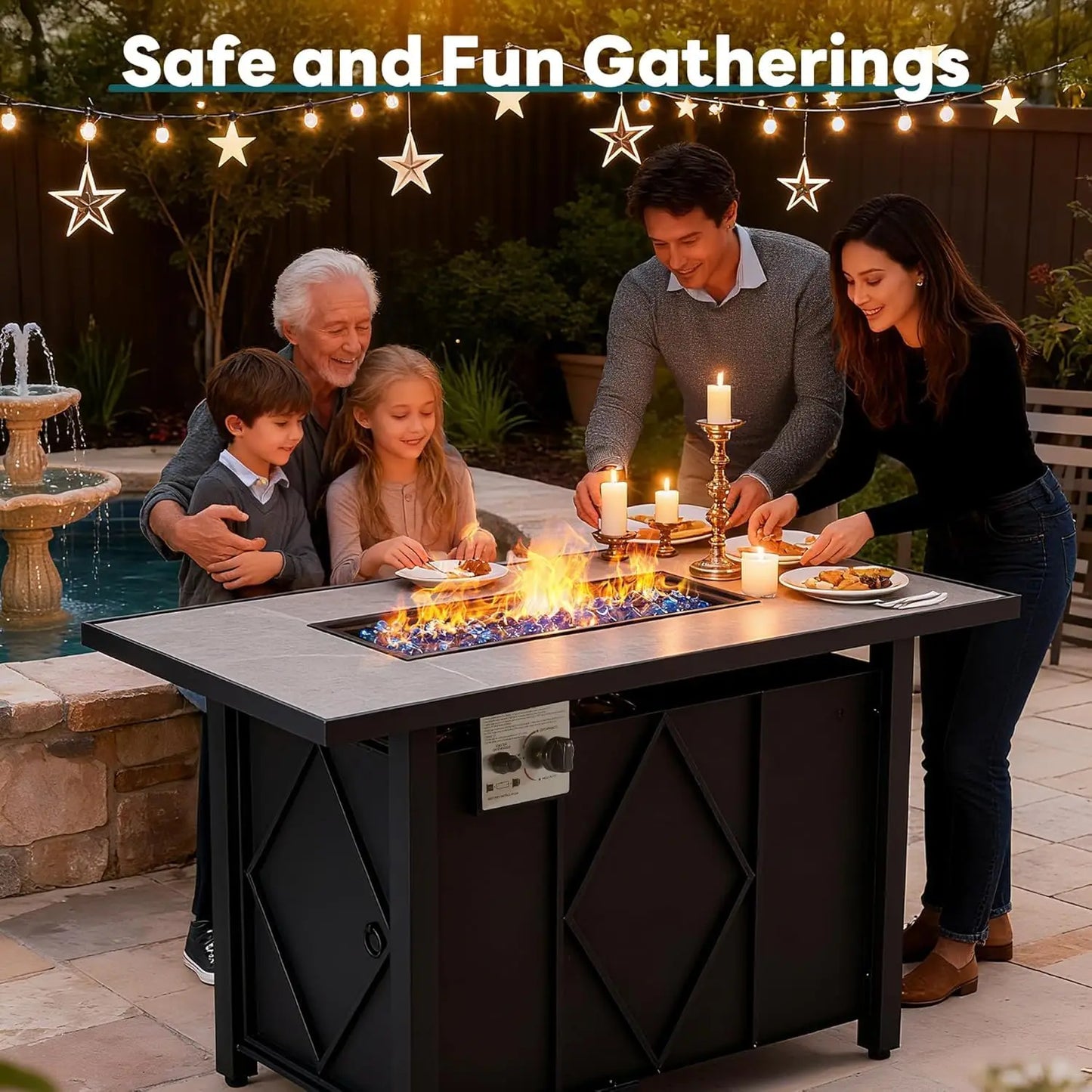 JHK Outdoor Propane Fire Pit Table 50000 BTU For Patio