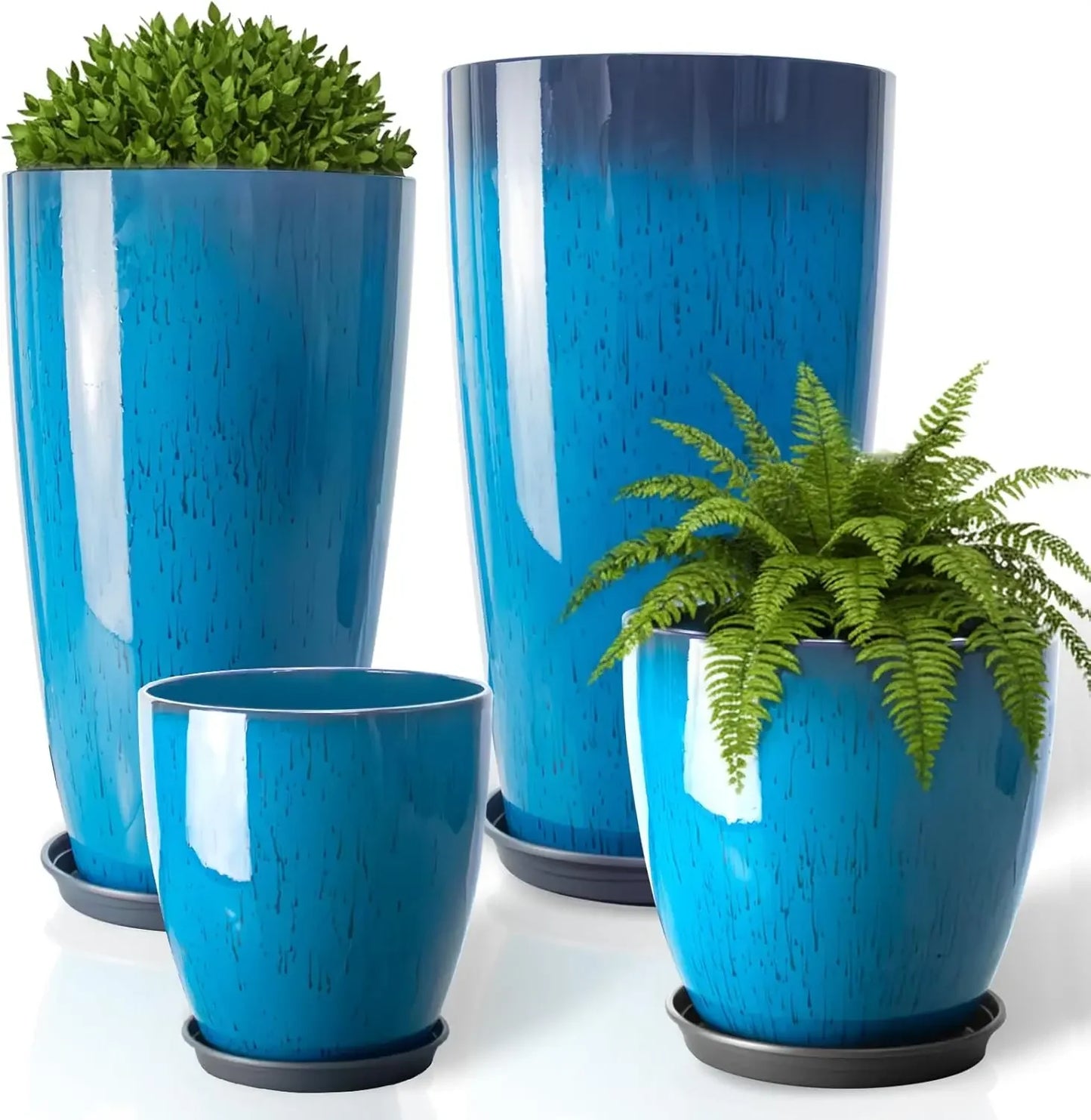 Plastic Planters With Drainage Hole And Saucer Set Of 4