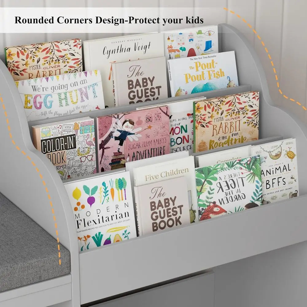 Kids Reading Nook With Toy Storage And Mobile Bookshelf Bench