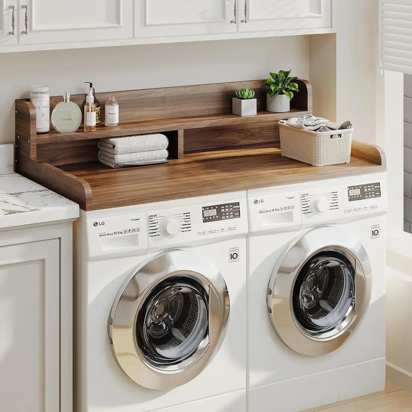 Washer Dryer Countertop With Edge Rails For Folding Laundry