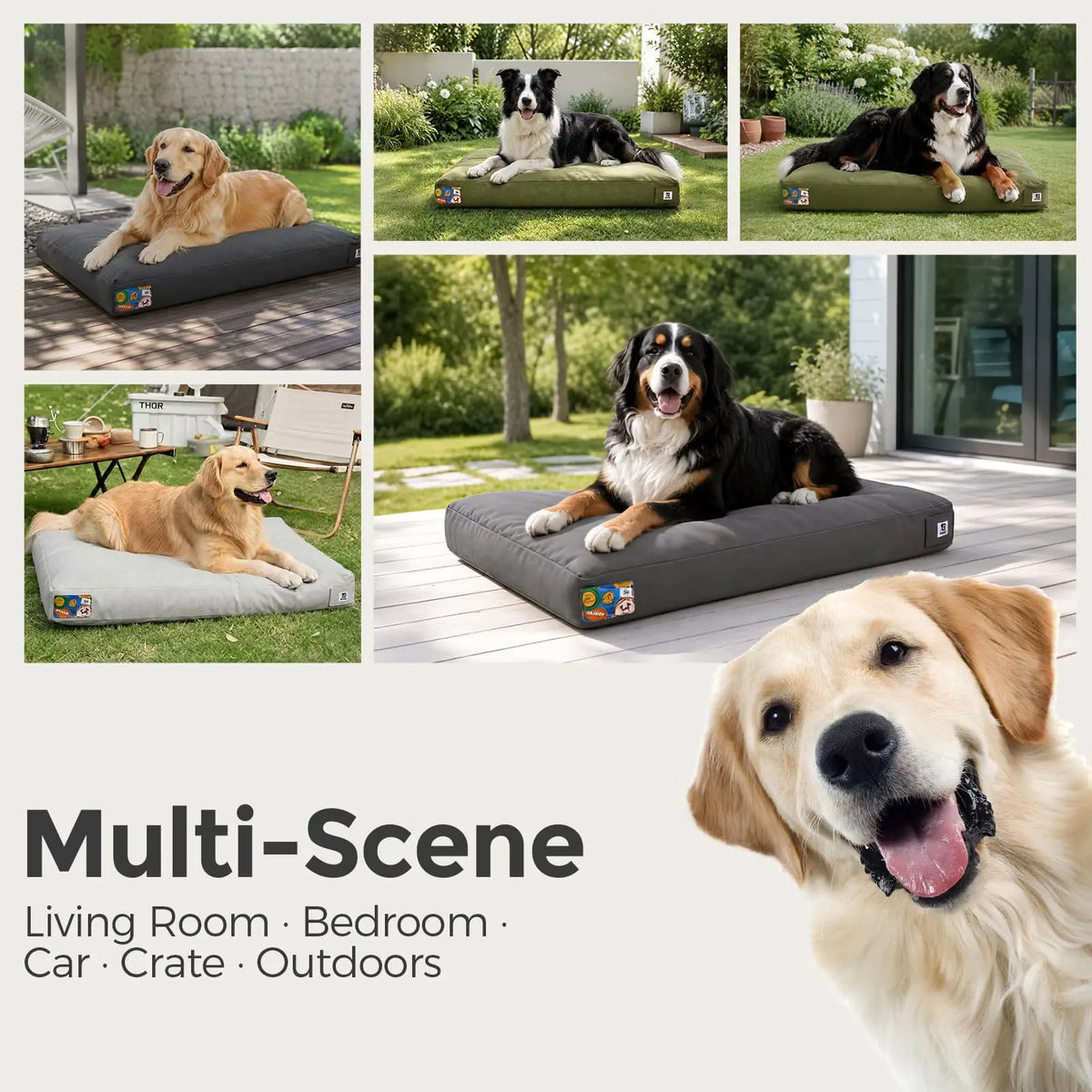 Indestructible Canvas Outdoor Dog Bed With Waterproof Washable Cover