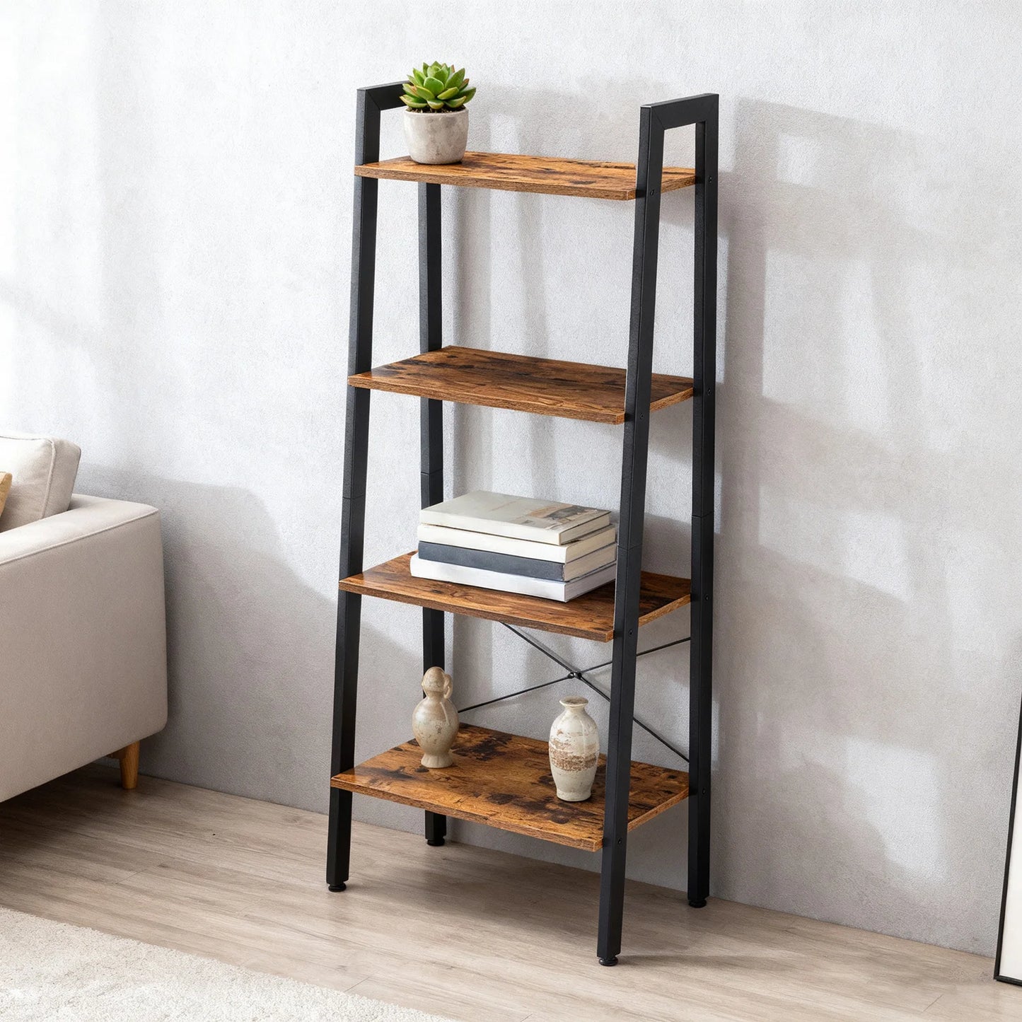 JHK 4 Tier Display Bookshelf Wooden Storage Shelf Unit