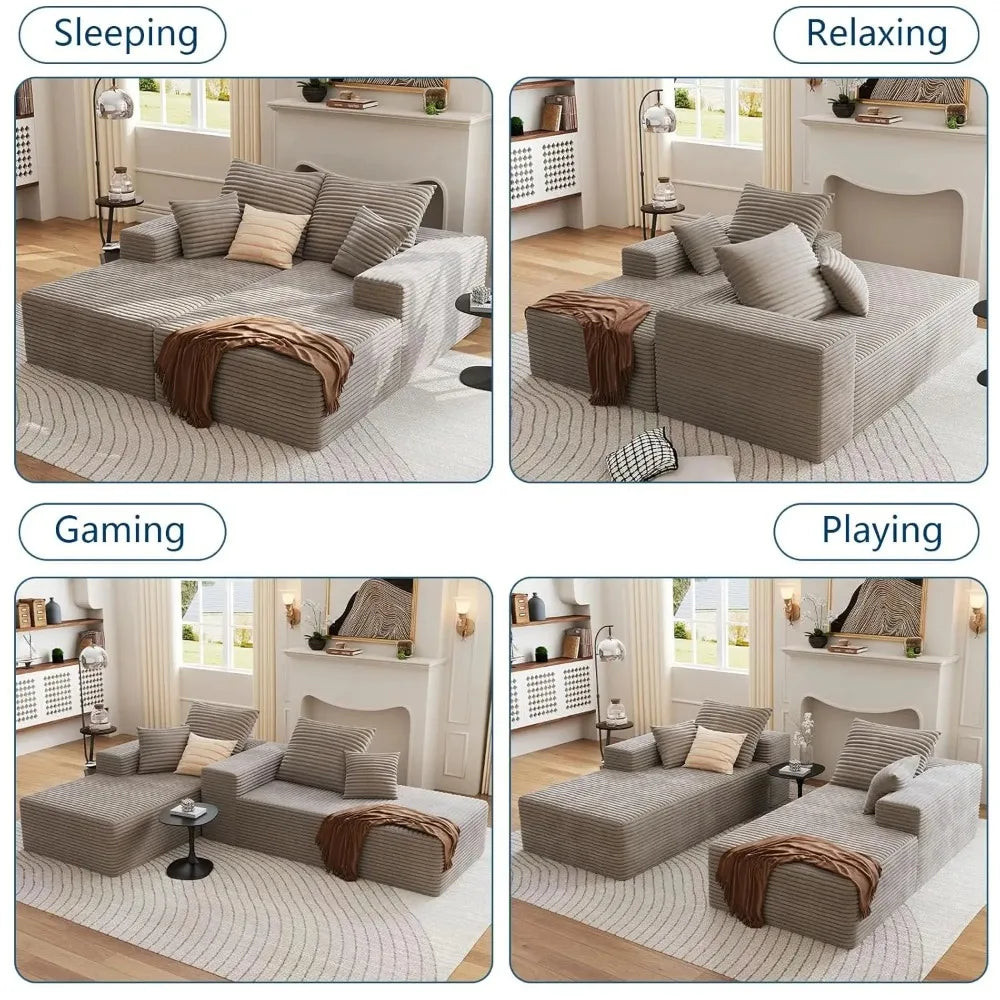 Guangbai Corduroy Double Chaise Lounge Chair Modern Sleeper