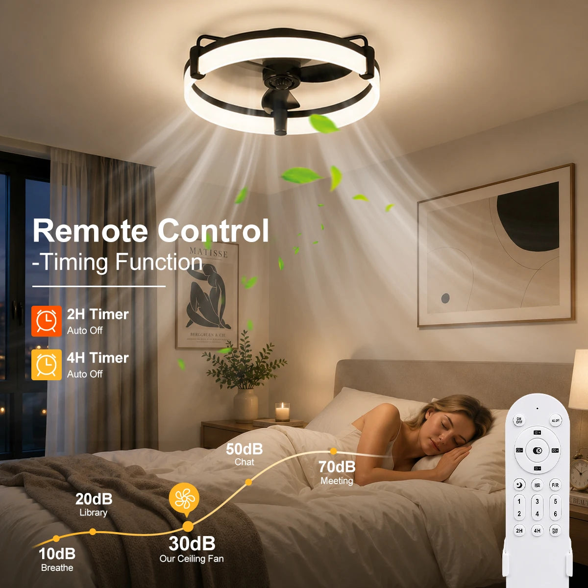 Aiopp Ultra Quiet Round LED Ceiling Fan Dimmable Light Remote