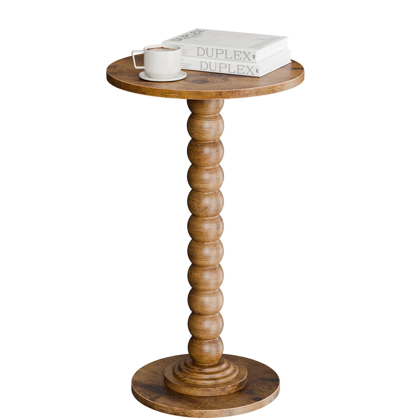 JHK Round Side Table With Solid Wood Leg Storage Shelf