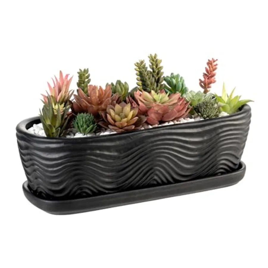 Oval Modern Ceramic Succulent Planter Pot With Removable Saucer