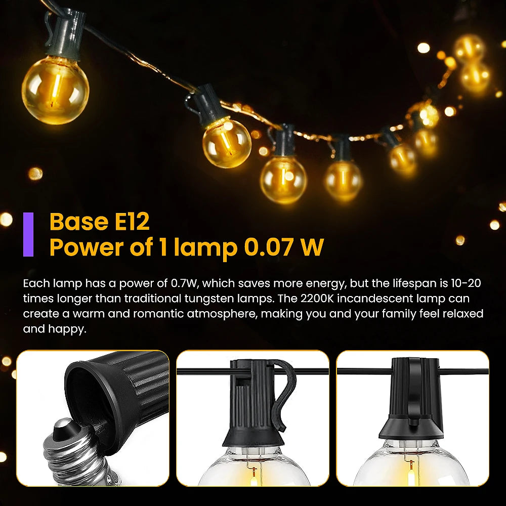 Aiopp LED Globe String Lights Outdoor With US Plug Shatterproof Plastic Bulbs