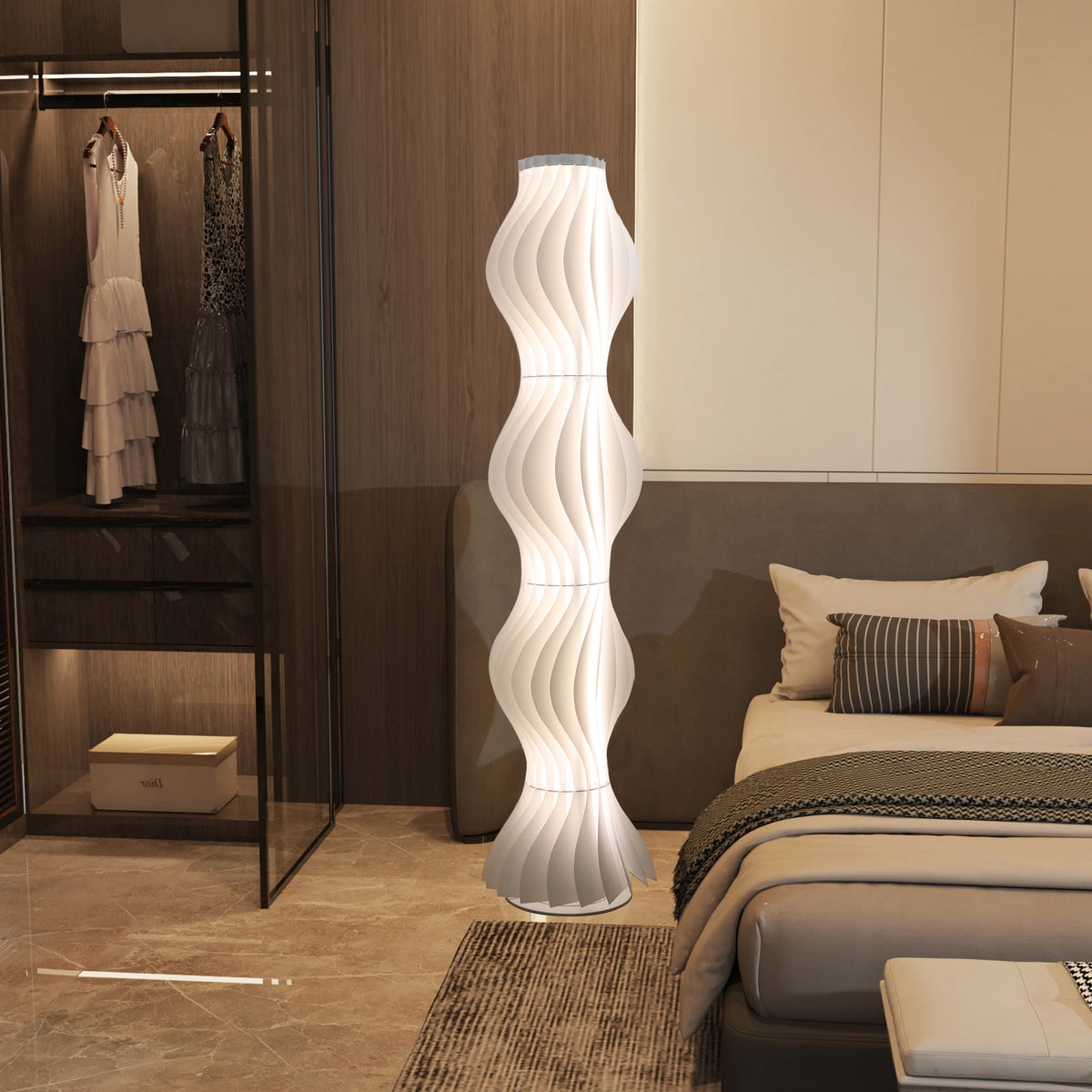Nordic Iron Floor Lamp With Pleated Lampshade For Living Room