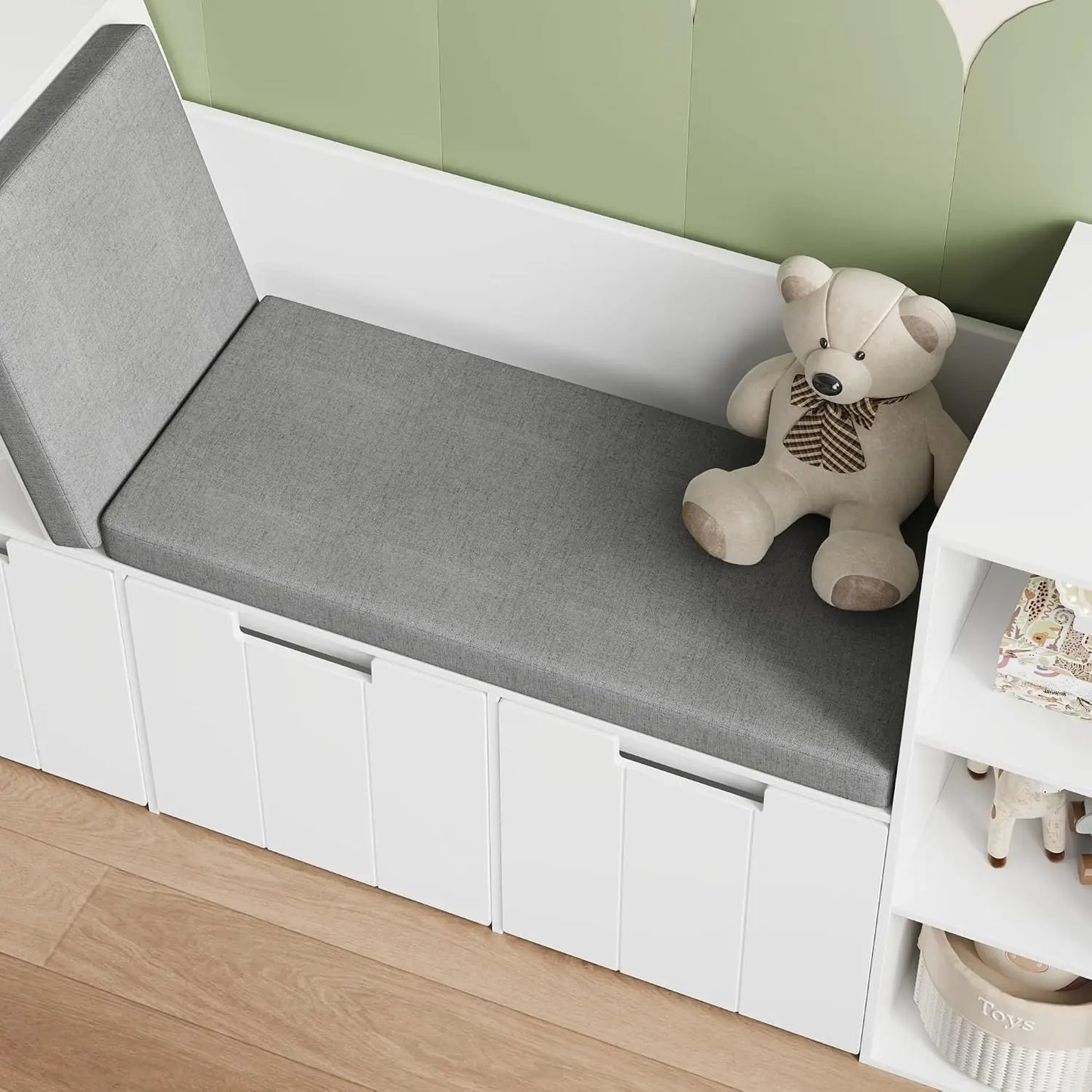 Kids Reading Nook With 3 Layer Bookshelf And Rolling Drawers