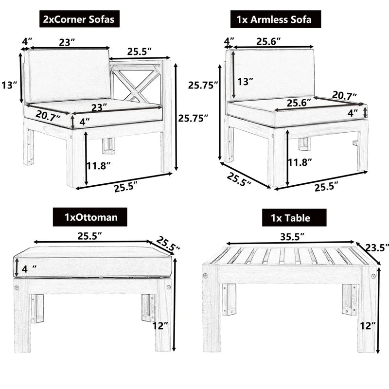 Outdoor Patio Wood Sectional Sofa Set For Garden Use