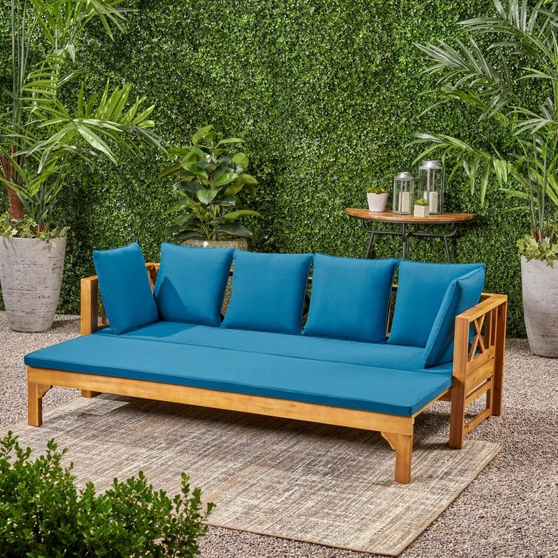 Extendable Acacia Wood Outdoor Patio Sofa With Cushions Daybed Garden Lounge
