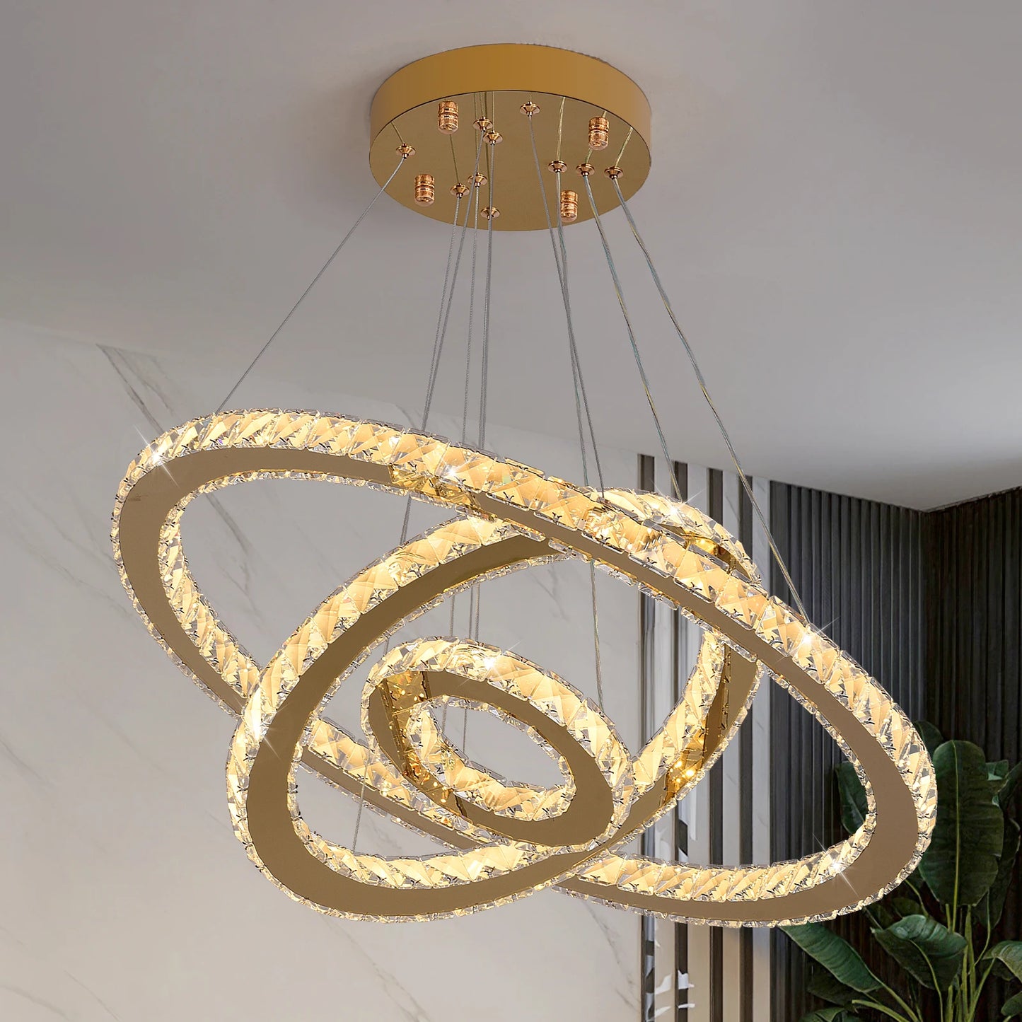 Vinilky Crystal Pendant Light Ceiling Chandelier With Remote Control