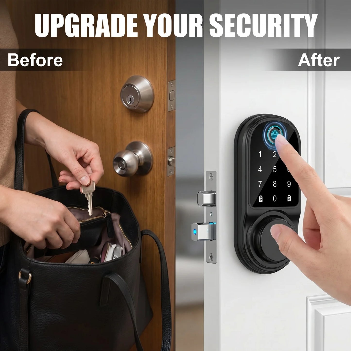 Bluetooth Smart Deadbolt Lock With Fingerprint And Touch Keypad