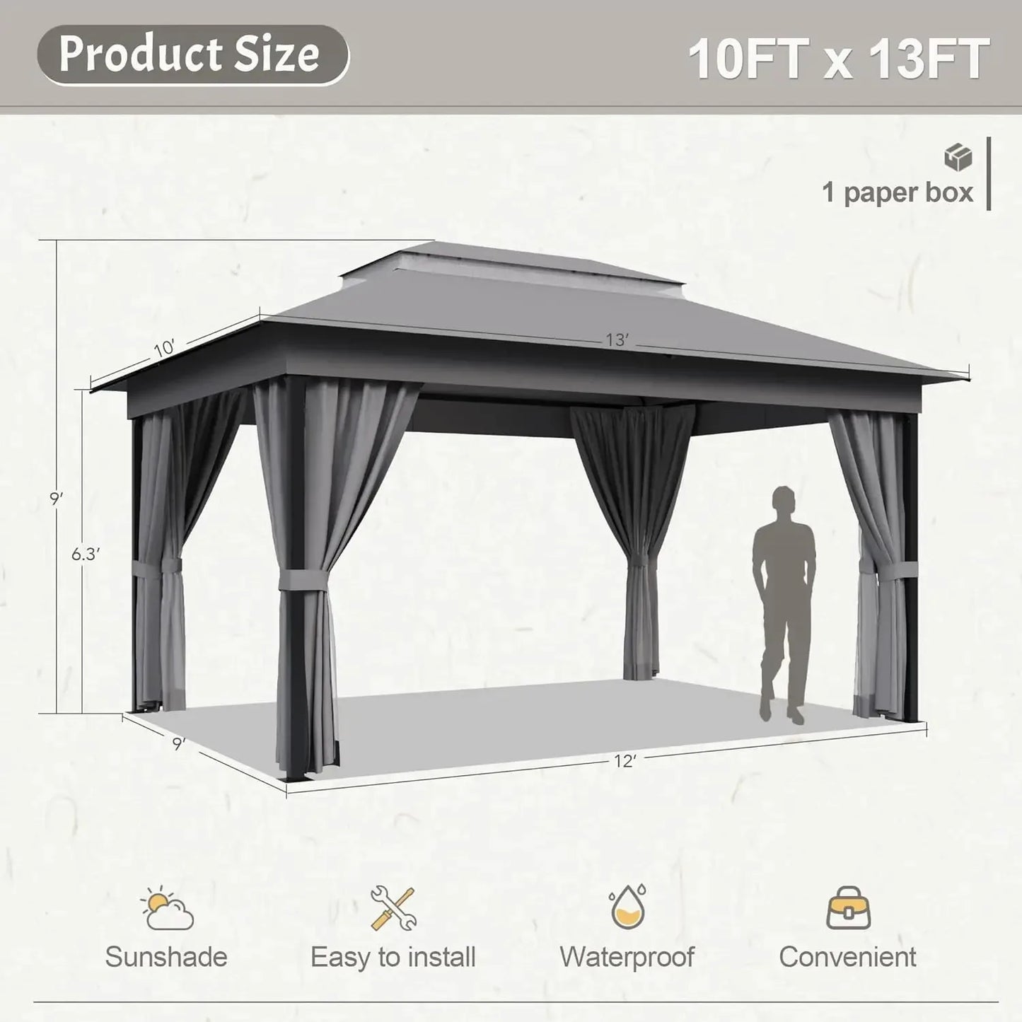 Outdoor Gazebo With Heavy Duty Steel Frame And Mosquito Net