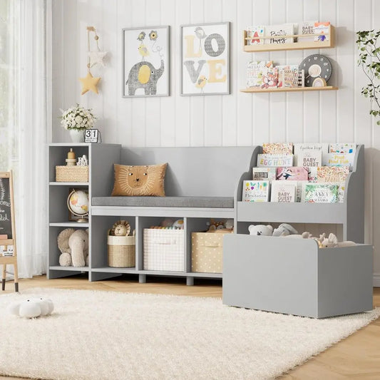 Kids Reading Nook With Toy Storage And Mobile Bookshelf Bench