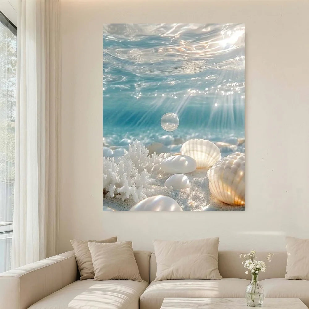 Framed Canvas Poster Underwater Ocean Wall Art Turquoise Sunbeam Coral