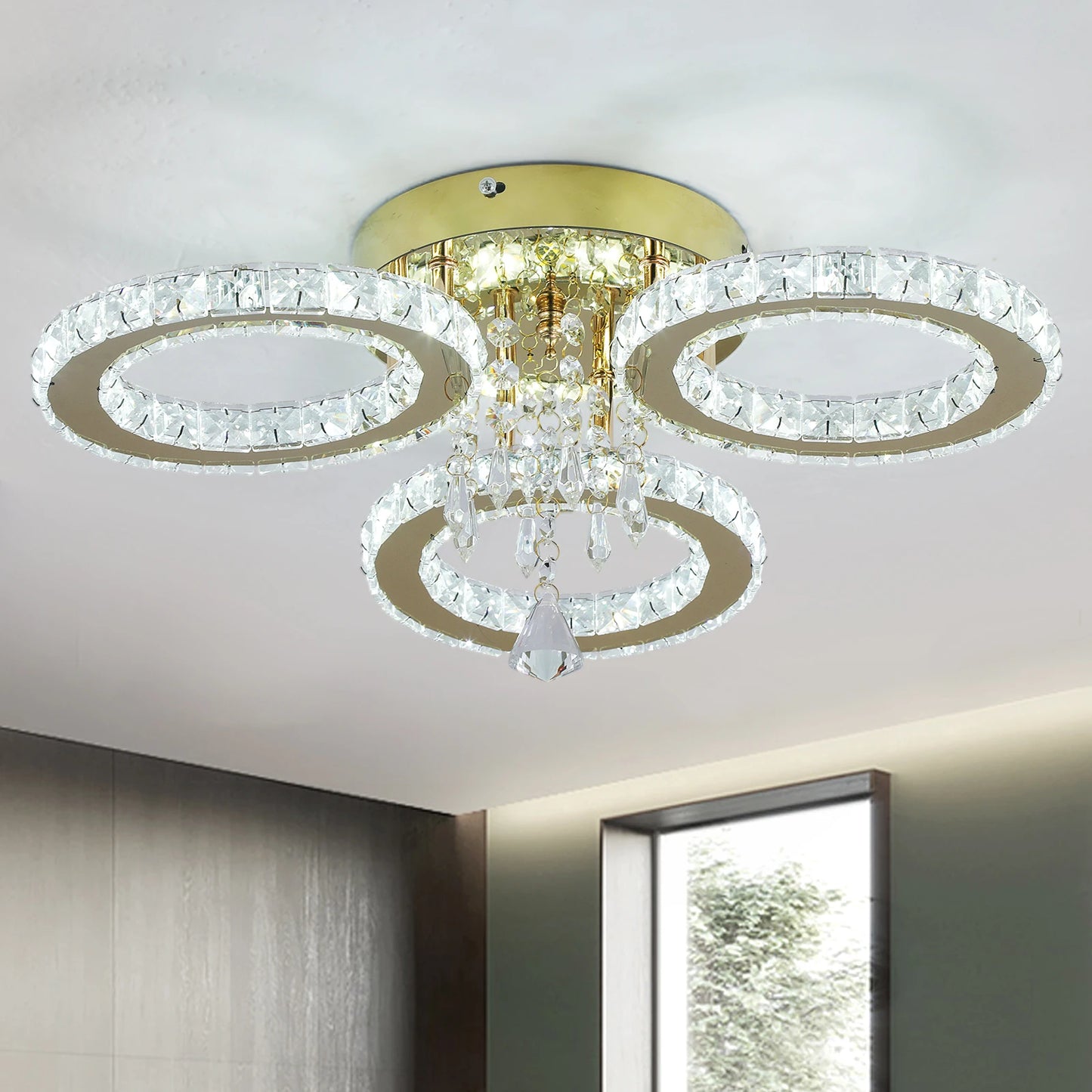 VETRULUS Crystal Led Ceiling Chandelier Gold Modern Living Room Pendant