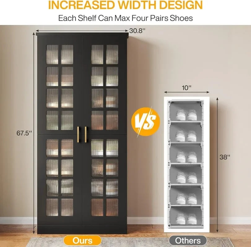 Tall Shoe Cabinet With Doors Eight Tier Storage Organizer