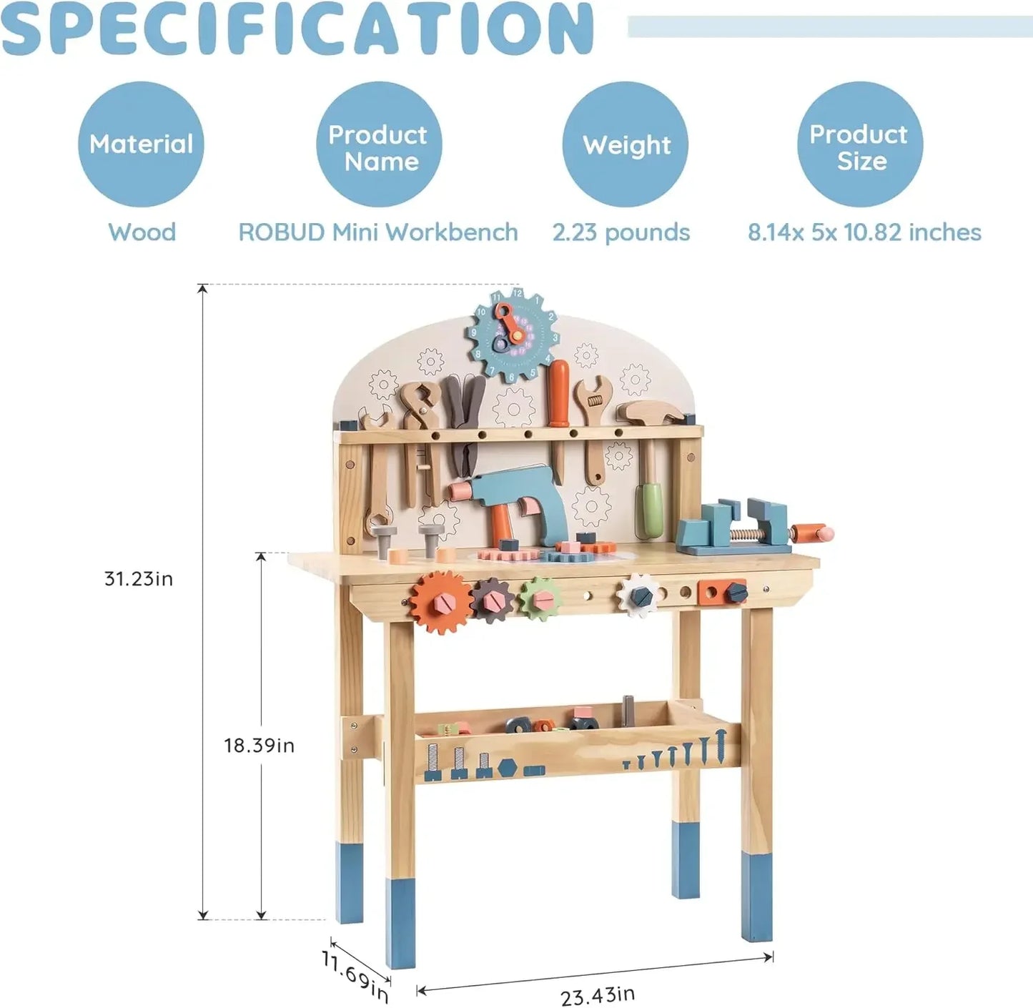 Robotime Robud Kids Tool Bench Set Wooden Workshop Toy