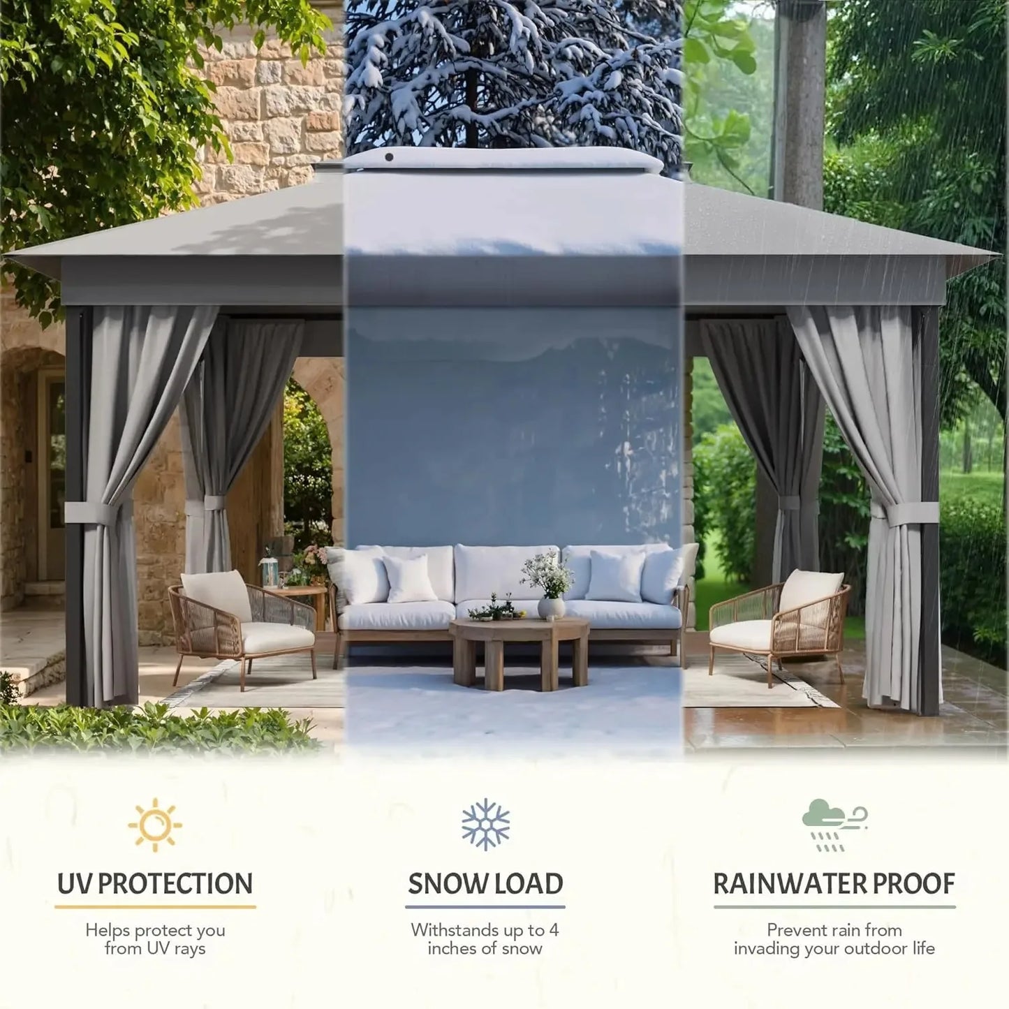 Outdoor Gazebo With Heavy Duty Steel Frame And Mosquito Net