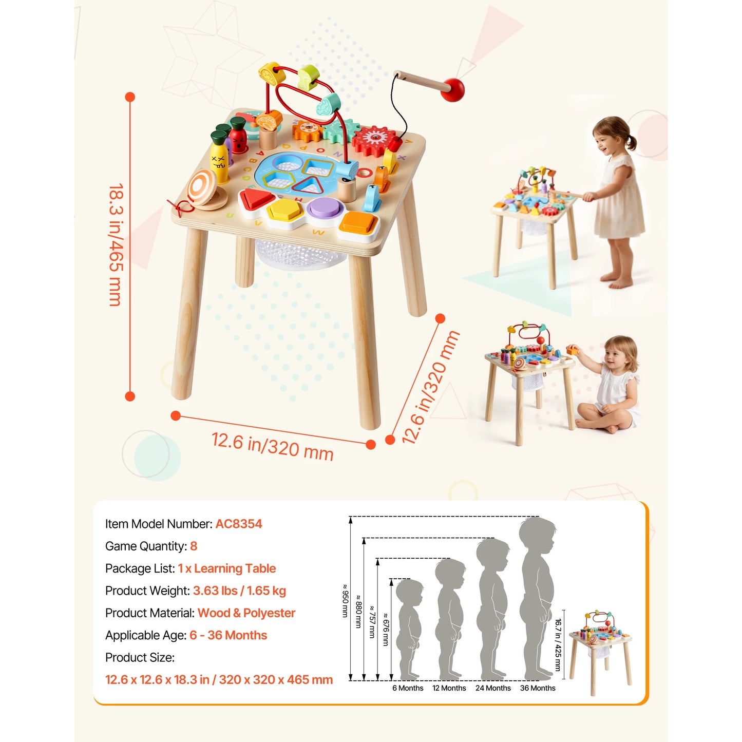 SucceBuy Montessori Activity Table 8 in 1 Wood Play Table