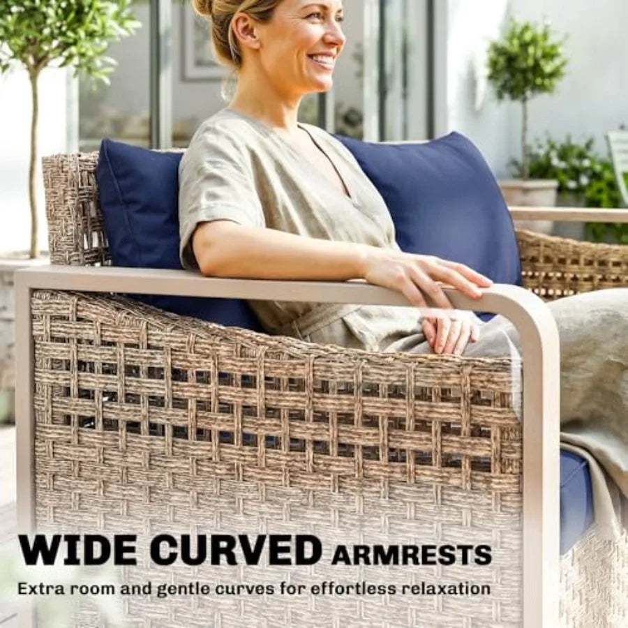 Outdoor Patio Couch With Wicker And Metal Frame Deep Seat Wide Armrests