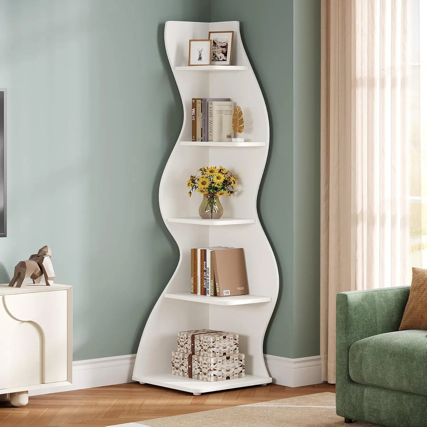 Modern 5-Tier Curvy Corner Shelf Rack For Living Room