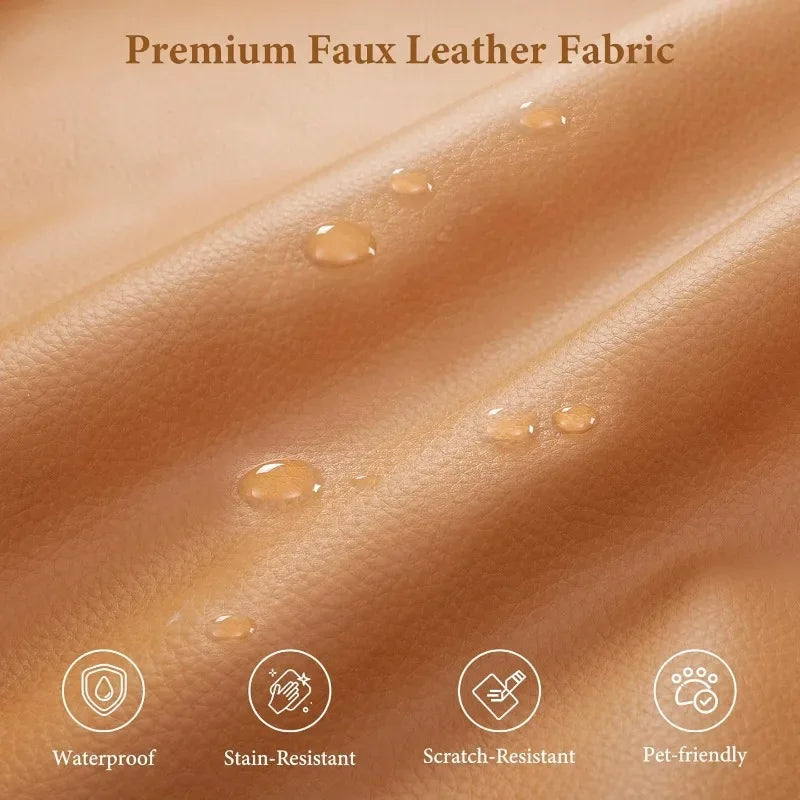 Faux Leather L Shaped Sofa With Movable Ottoman Side Pocket