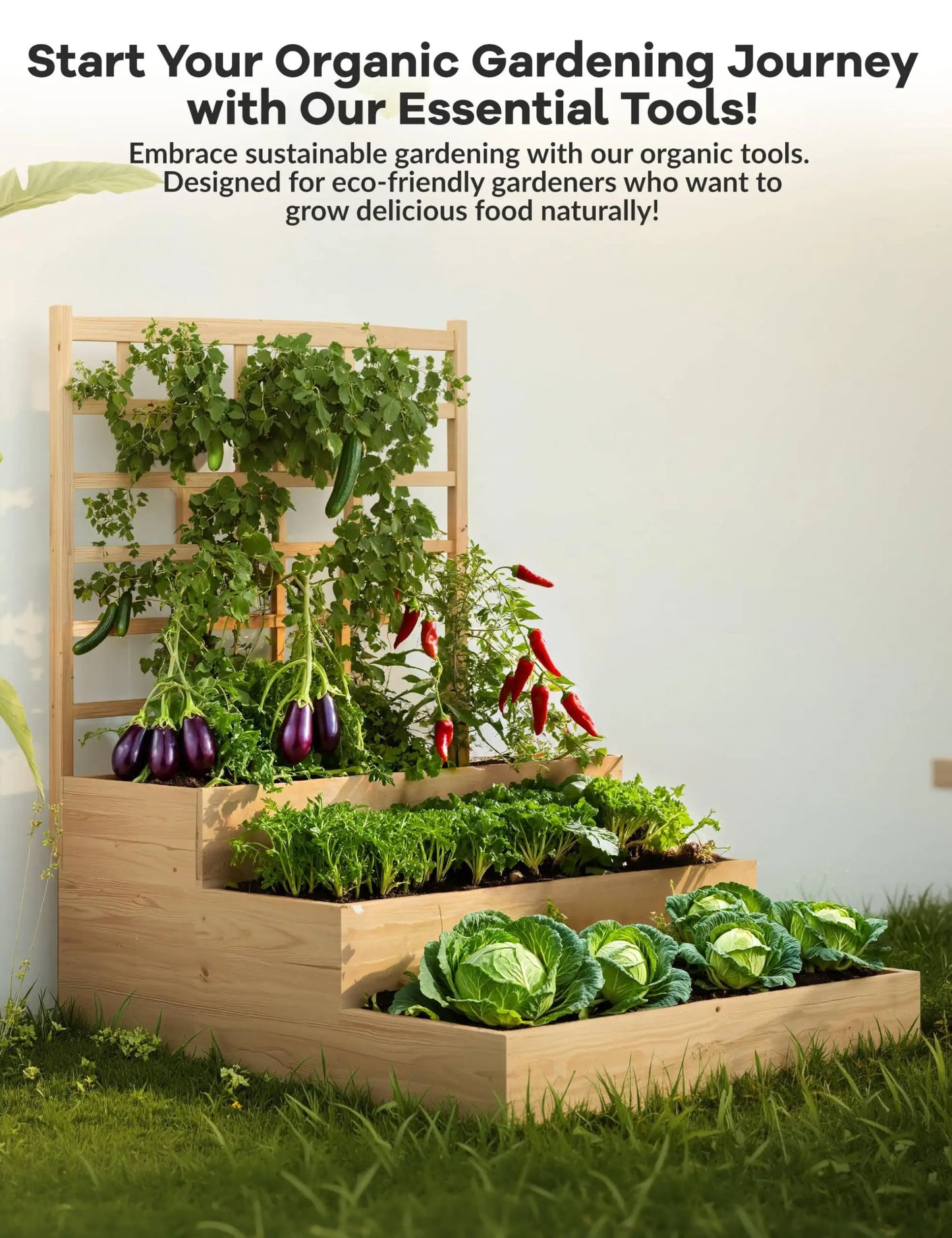 HiMISS 3-Tier Elevated Garden Bed With Trellis For Outdoors