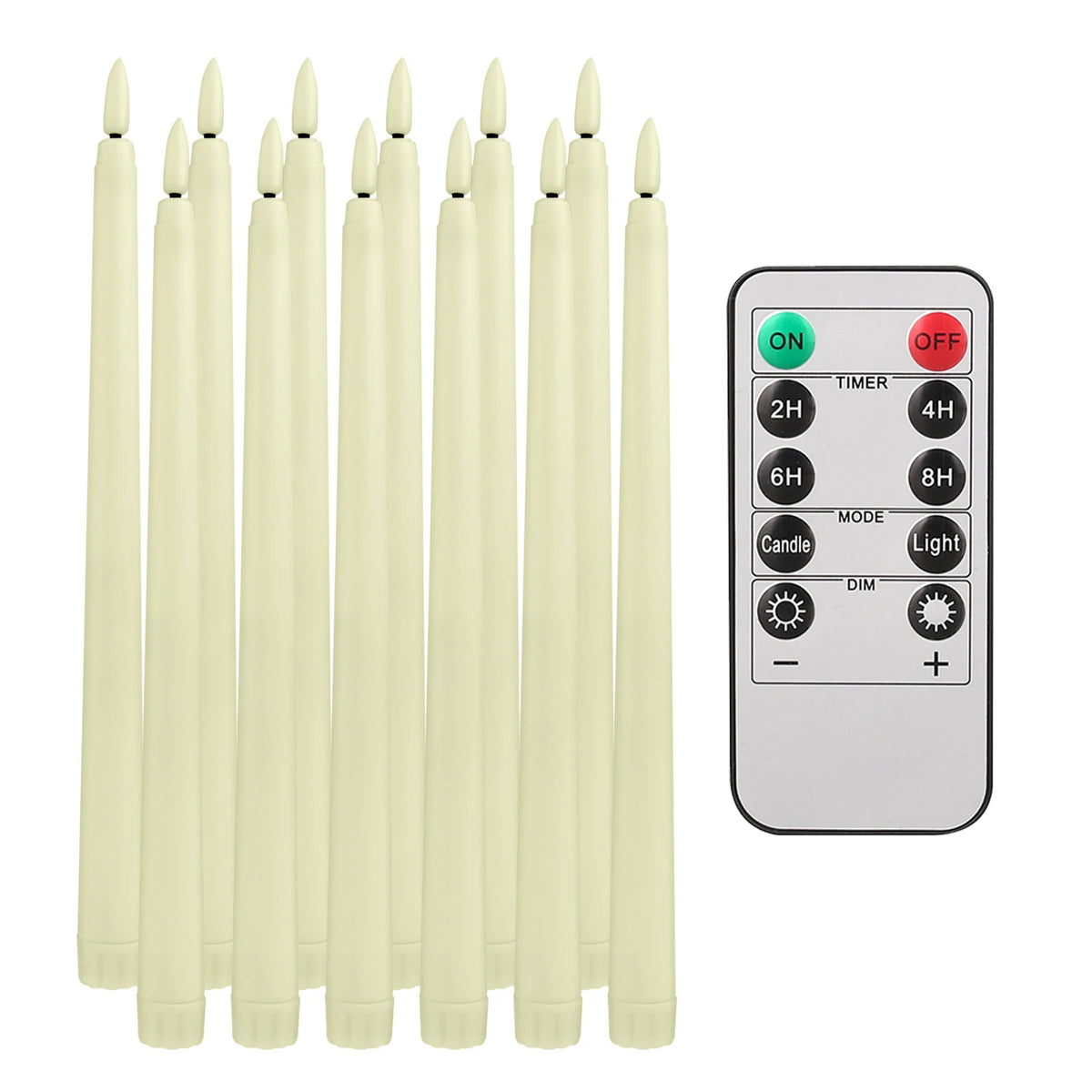 Battery Operated LED Taper Candles With Flickering Remote Control