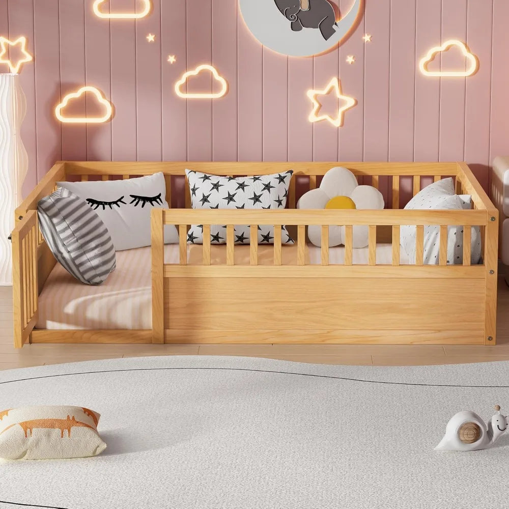 DAFIFY Floor Bed Frame With Convertible Door And Guardrails