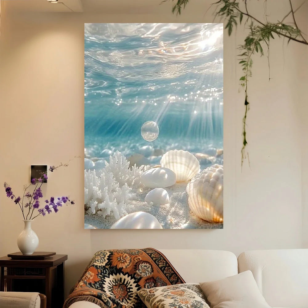 Framed Canvas Poster Underwater Ocean Wall Art Turquoise Sunbeam Coral
