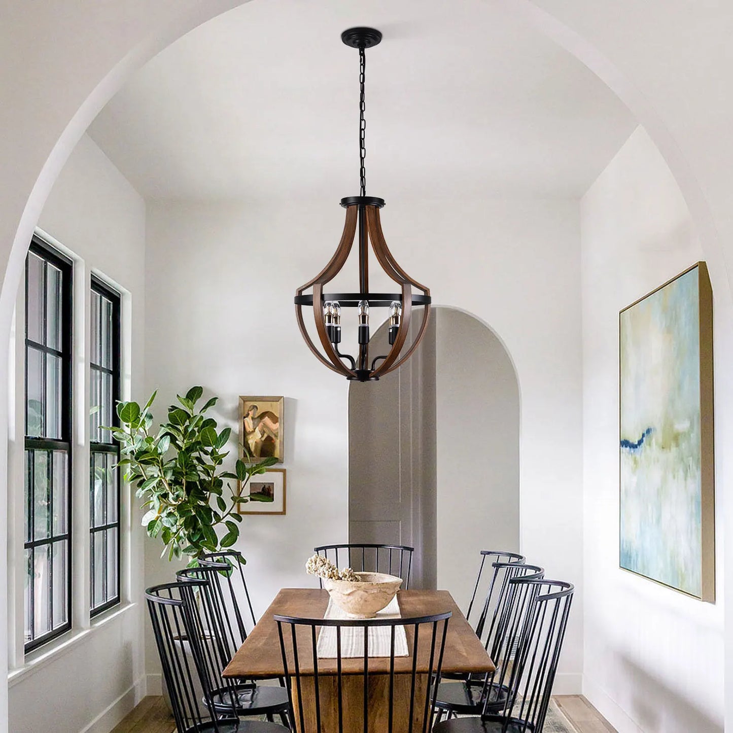 Modern Rustic Wooden Pendant Light Fixture Handmade Natural Wood