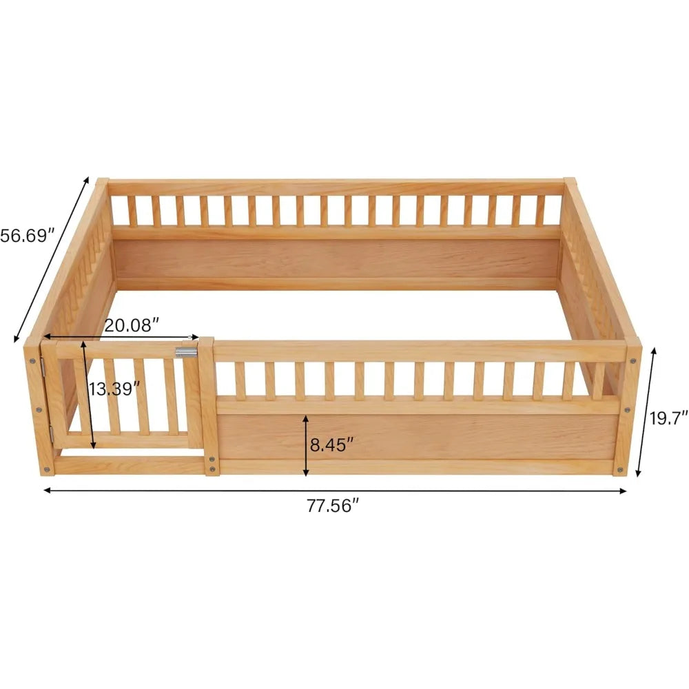 DAFIFY Floor Bed Frame With Convertible Door And Guardrails