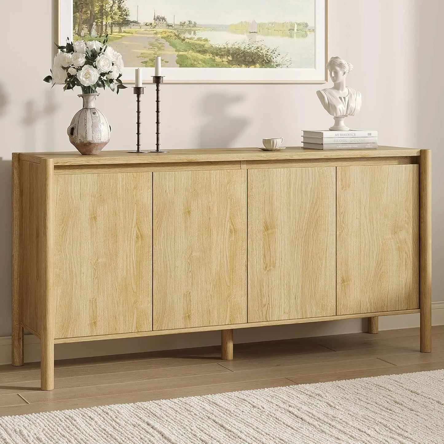Walnut Mid Century Buffet Cabinet With Doors And Adjustable Shelves